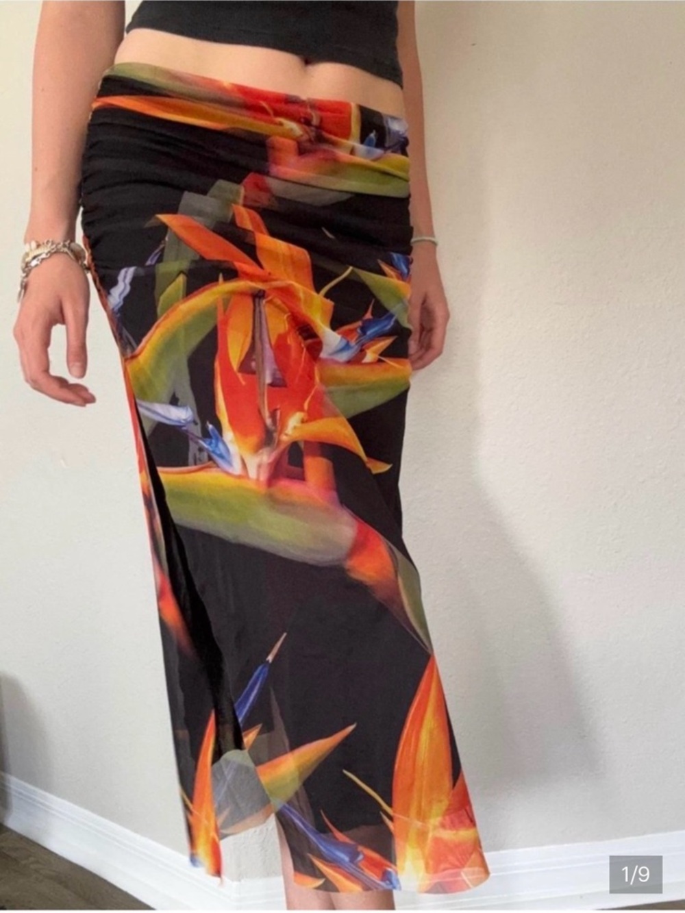 ZARA Floral Mesh Maxi Skirt Small